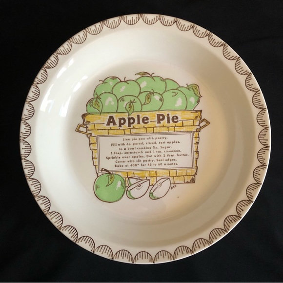 10” Vintage Ceramic Apple Pie Dish with Recipe - Picture 1 of 9